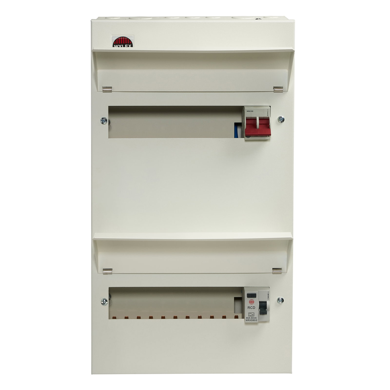 22 Way Duplex Dual Tariff Consumer Unit 100A Main Switch +11, 80A 30mA RCD +11