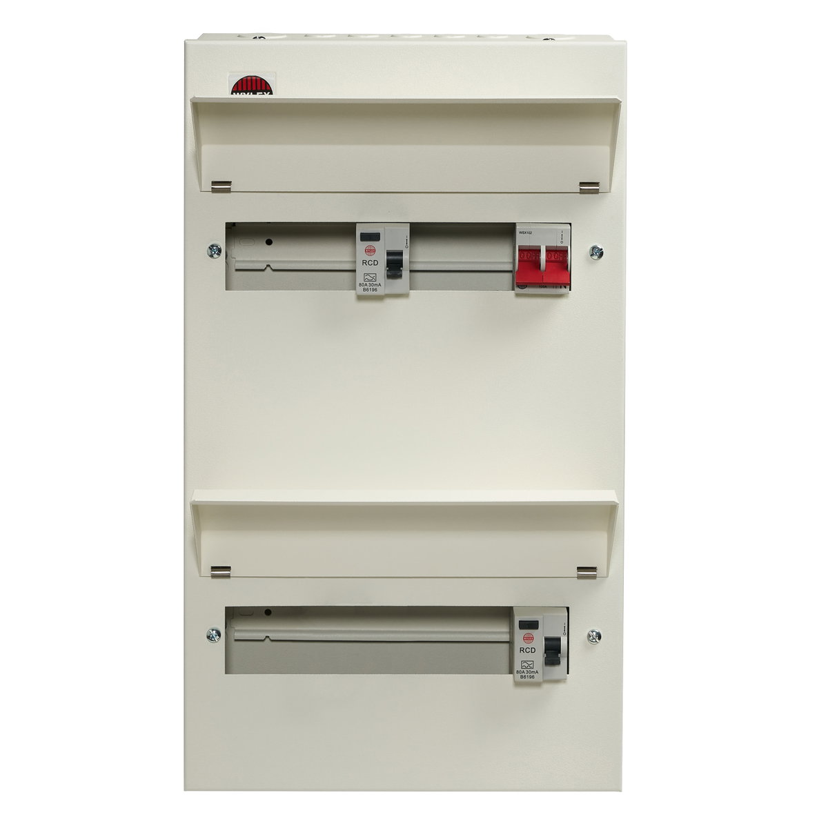 20 Way Duplex High Integrity Consumer Unit 100A Main Switch, 80A 30mA RCDs x2, Flexible Configuration
