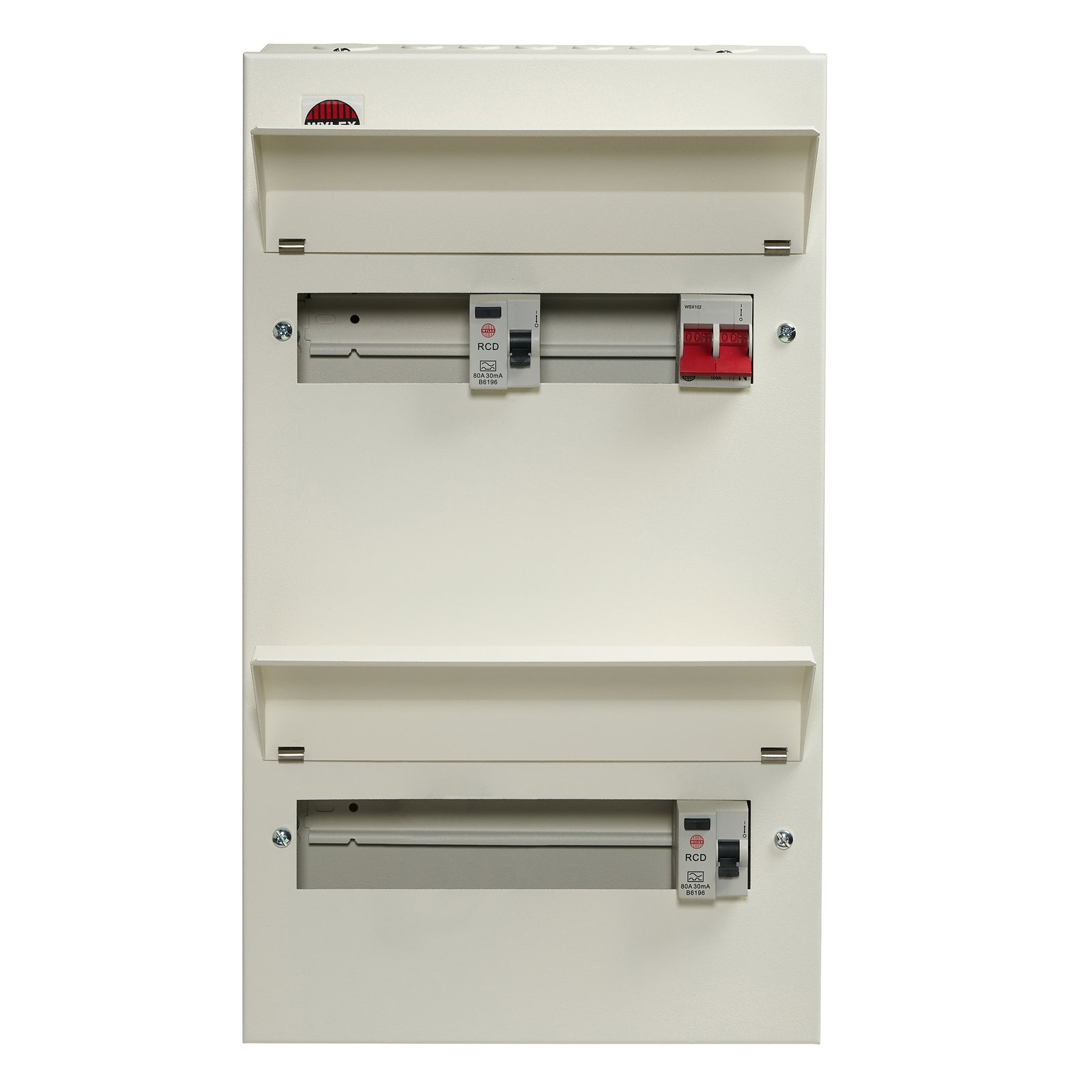 20 Way Duplex High Integrity Consumer Unit 100A Main Switch, 80A 30mA RCDs x2, Flexible Configuration