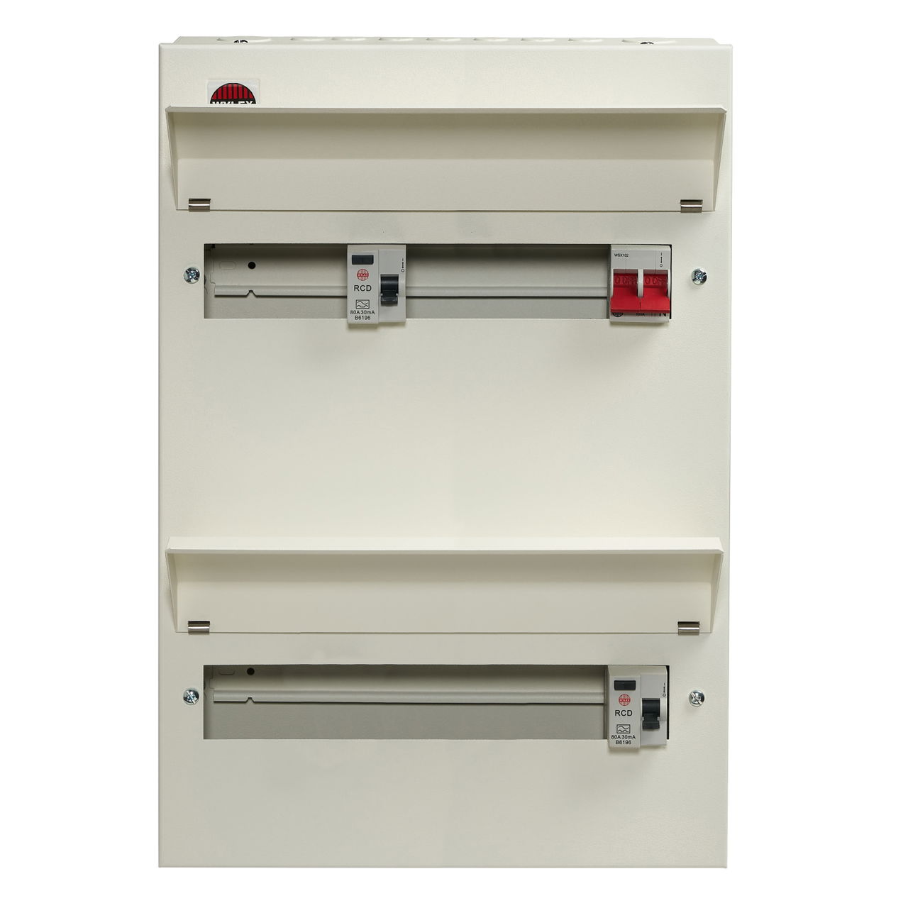 26 Way Duplex High Integrity Consumer Unit 100A Main Switch, 80A 30mA RCDs x2, Flexible Configuration