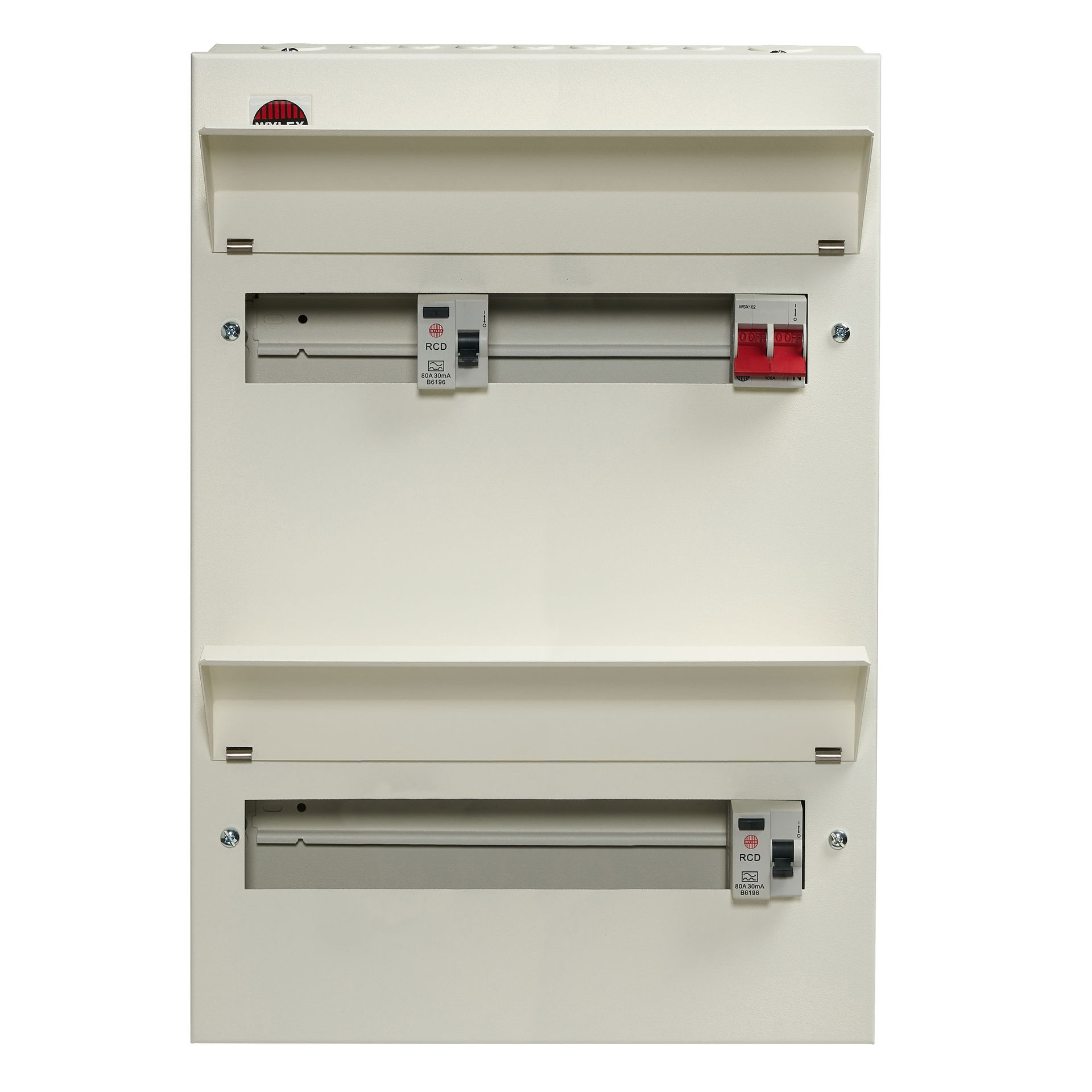 26 Way Duplex High Integrity Consumer Unit 100A Main Switch, 80A 30mA RCDs x2, Flexible Configuration