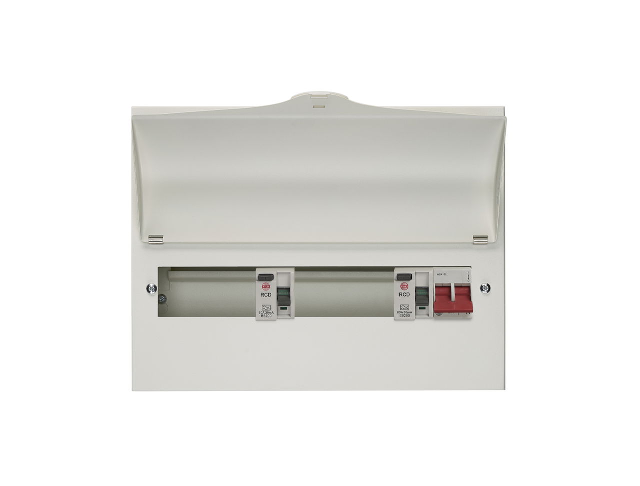 10 Way Dual RCD Consumer Unit 100A Main Switch, 80A 30mA RCD x2 (5+5)