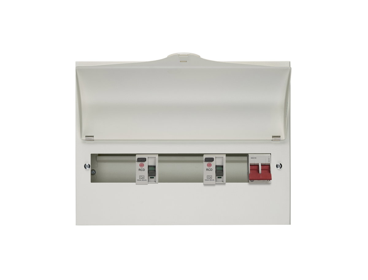 10 Way High Integrity Consumer Unit 100A Main Switch +2, 80A 30mA RCD +4, 80A 30mA RCD +4
