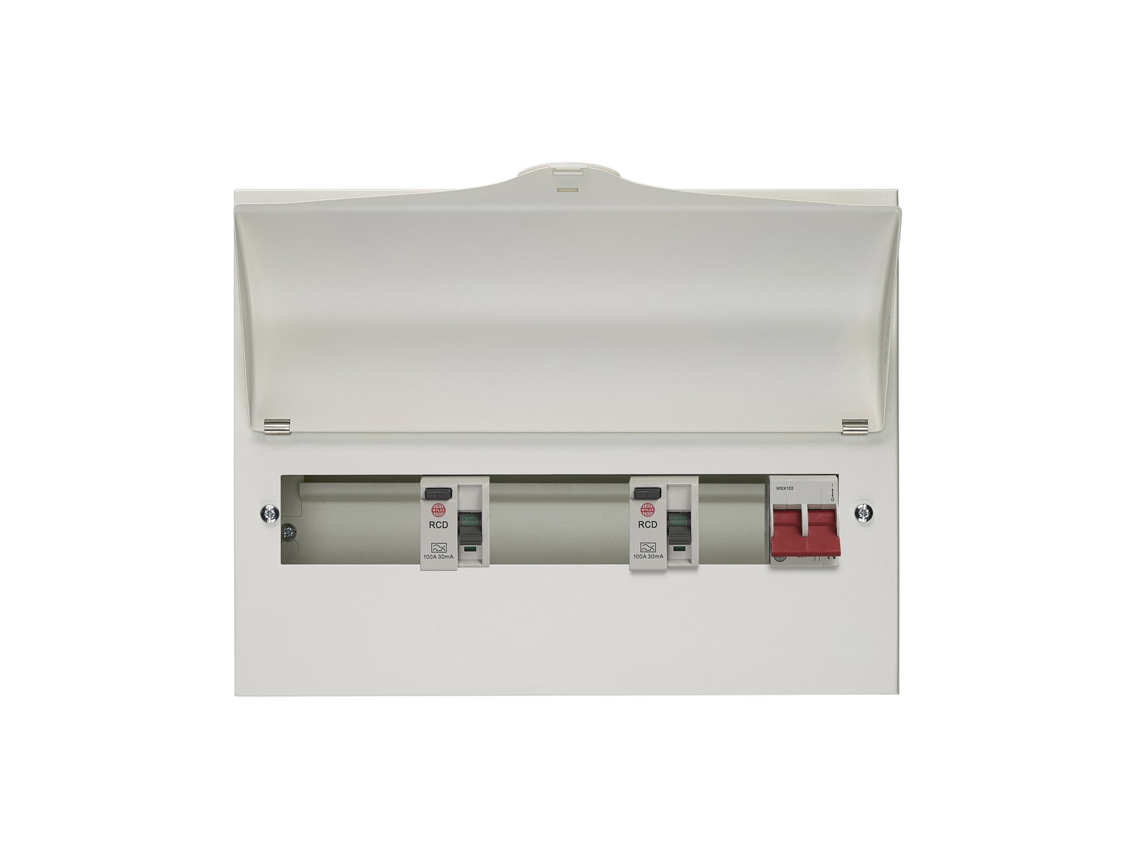 10 Way High Integrity Consumer Unit 100A Main Switch +2, 80A 30mA RCD +4, 80A 30mA RCD +4