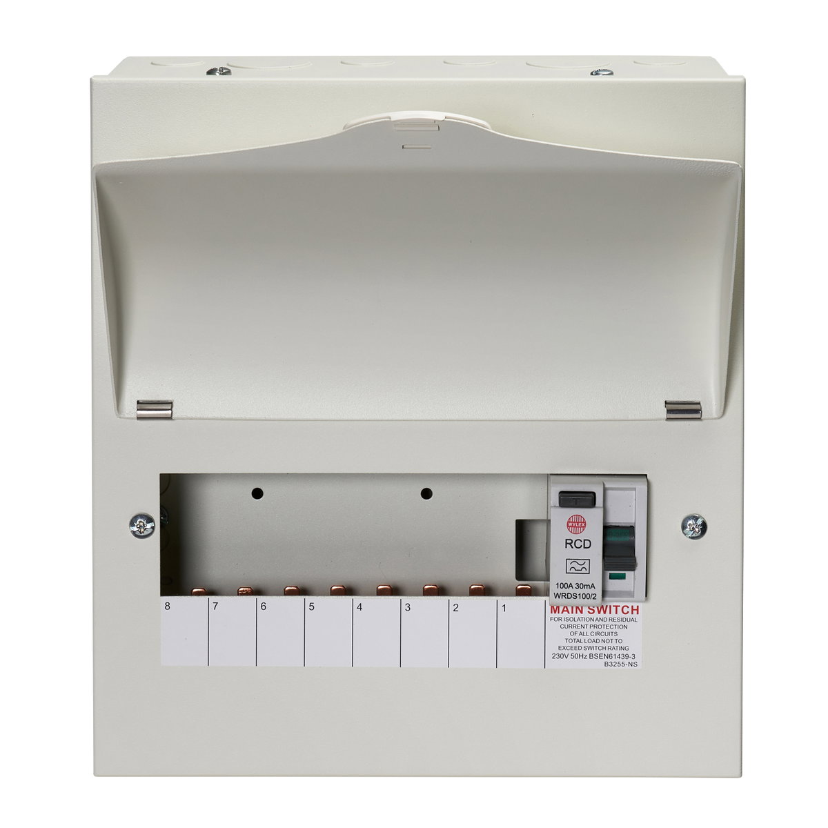 8 Way Consumer Unit RCD Incomer 100A 30mA