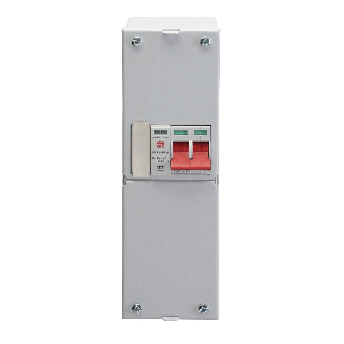 Enclosed, Extended Metal, 100A DP Supply Isolator with Type 2 SPD