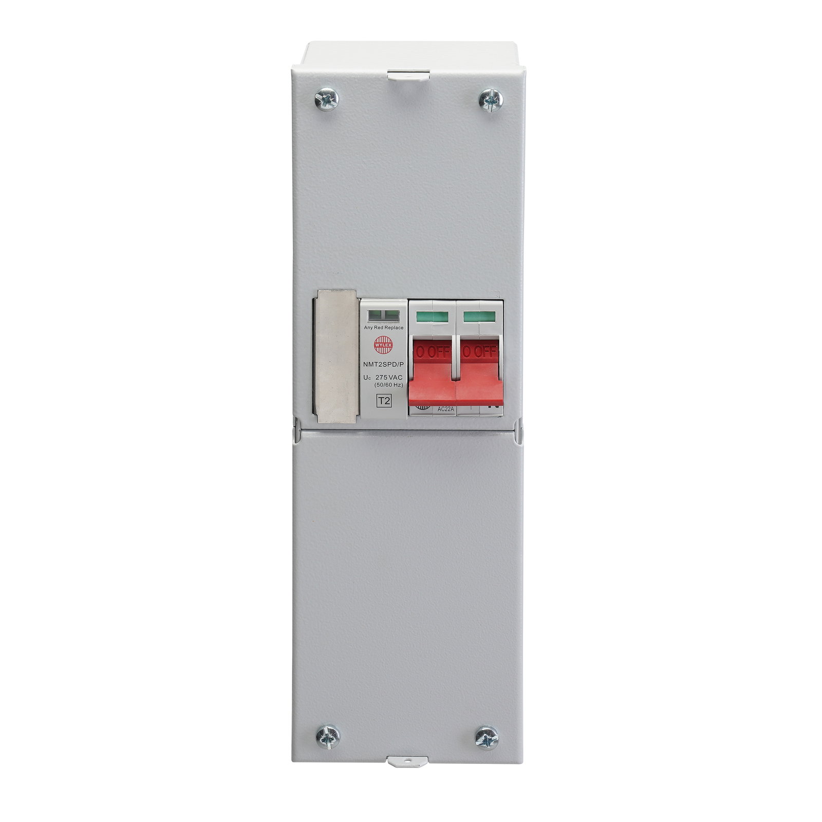 Enclosed, Extended Metal, 100A DP Supply Isolator with Type 2 SPD