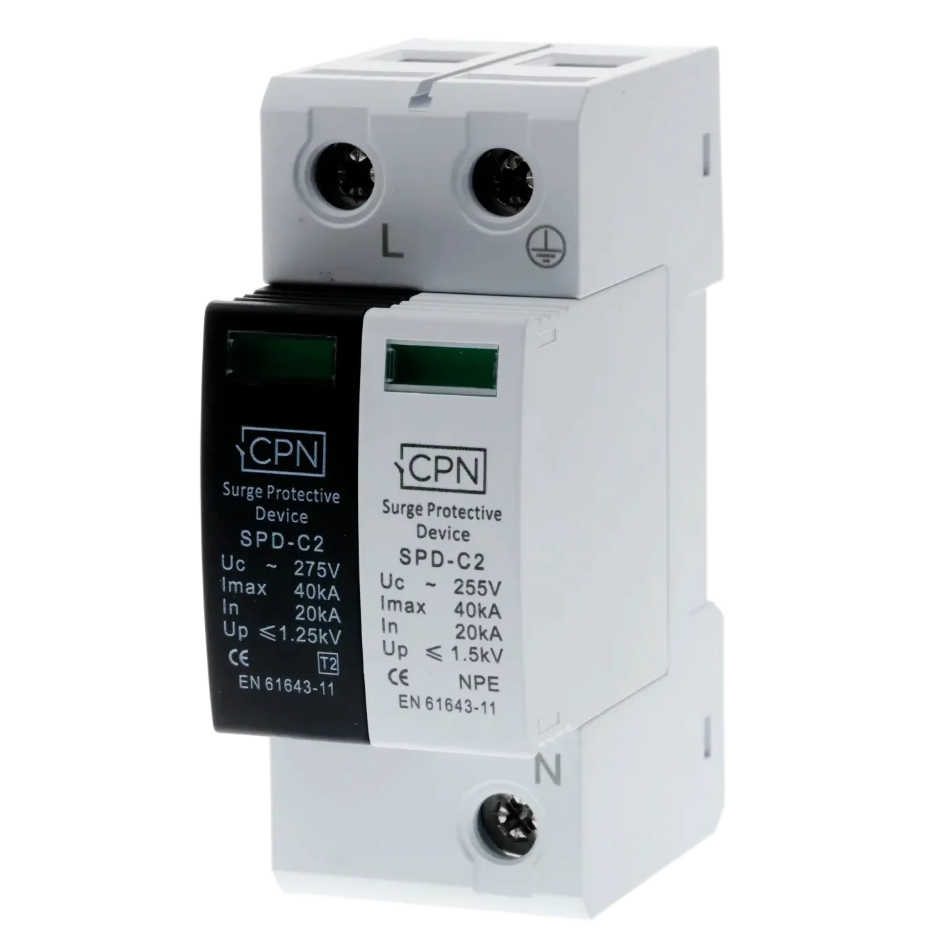 2 Module, 1 Pole & N Surge Module, Type 2 for single phase, TT earthing.
