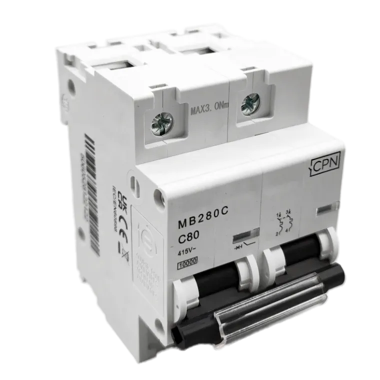 80A, Double pole, Industrial Type MCB, 10kA, C curve (3 modules wide)