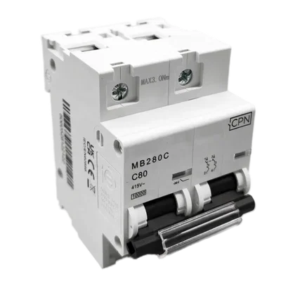80A, Double pole, Industrial Type MCB, 10kA, C curve (3 modules wide)