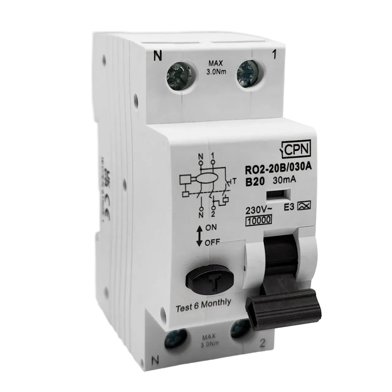 2 Pole, 20A B Curve, Type A, 30mA RCBO