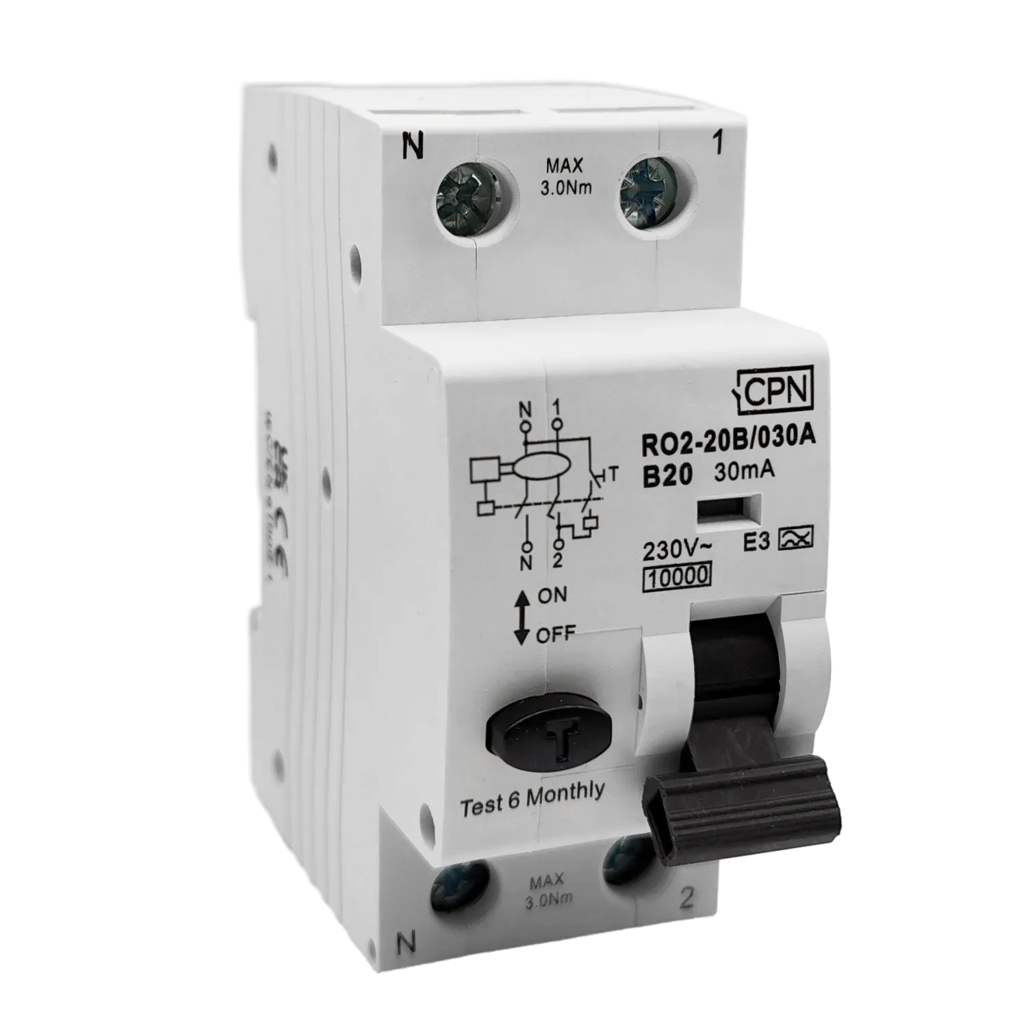 2 Pole, 20A B Curve, Type A, 30mA RCBO