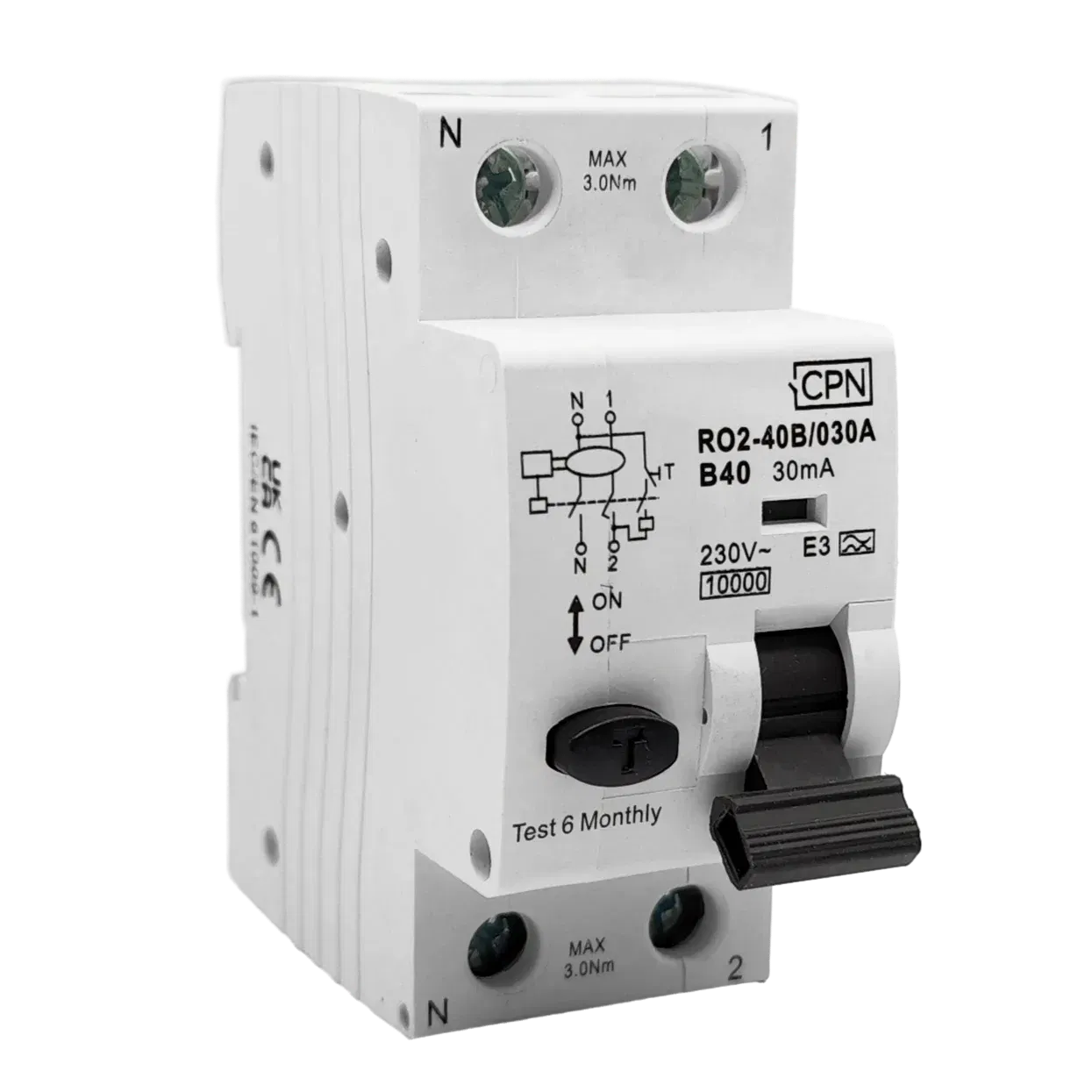 2 Pole, 40A B Curve, Type A, 30mA RCBO