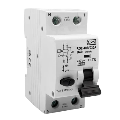 2 Pole, 40A B Curve, Type A, 30mA RCBO