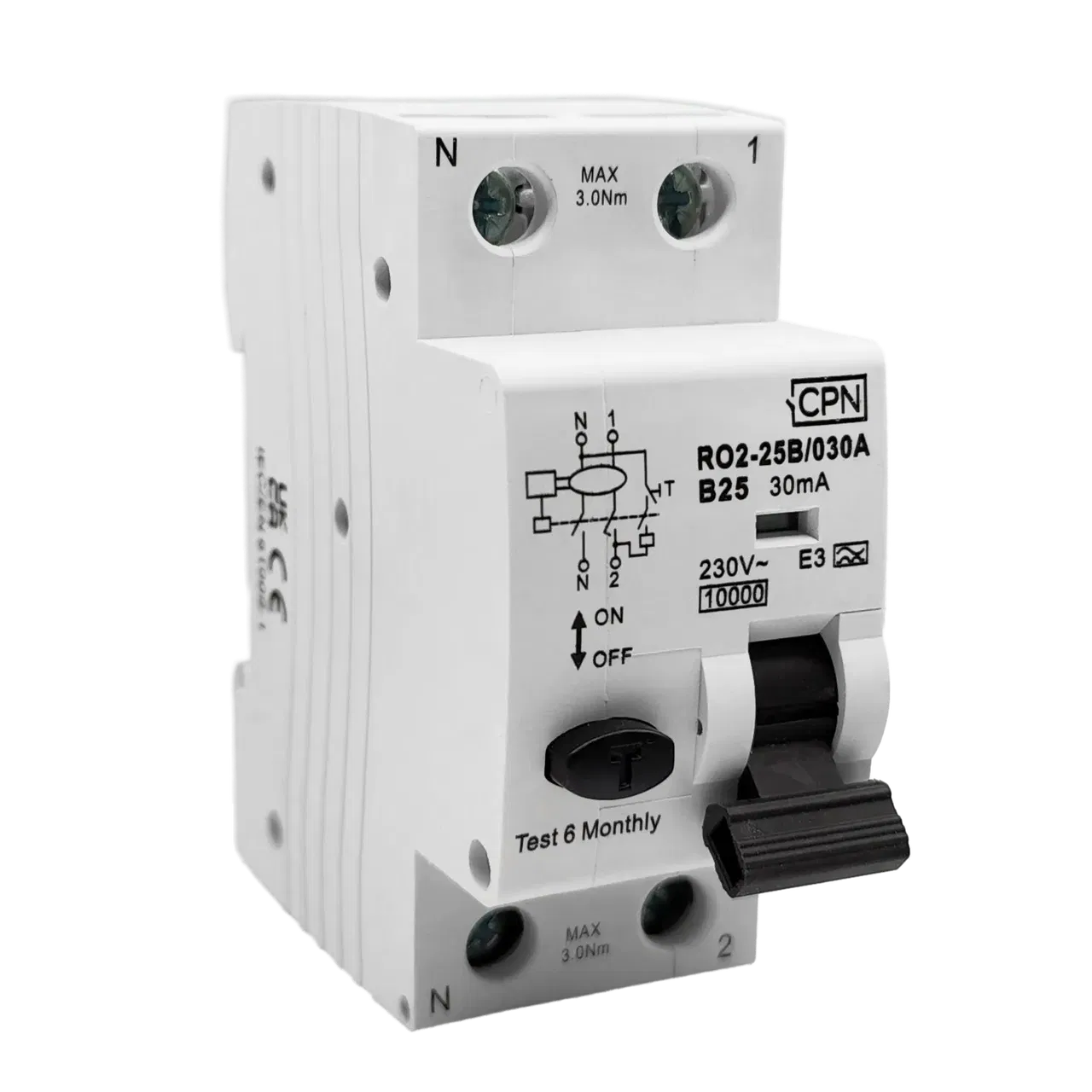 2 Pole, 25A B Curve, Type A, 30mA RCBO