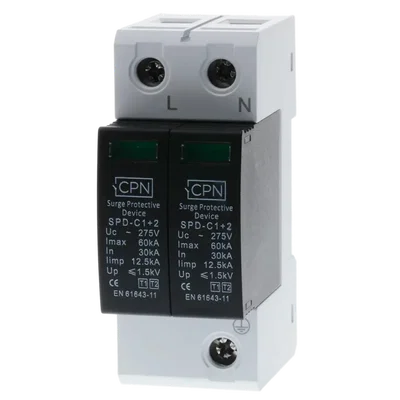 2 Module, 2 Pole Type 1 + 2 for single phase, TN-S earthing.
