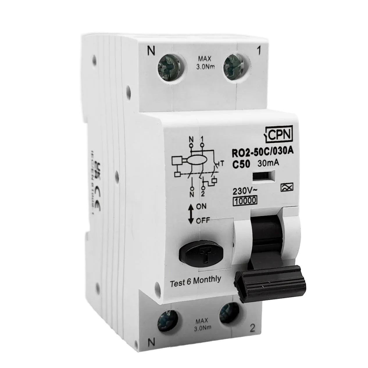 2 Pole, 50A C Curve, Type A, 30mA RCBO