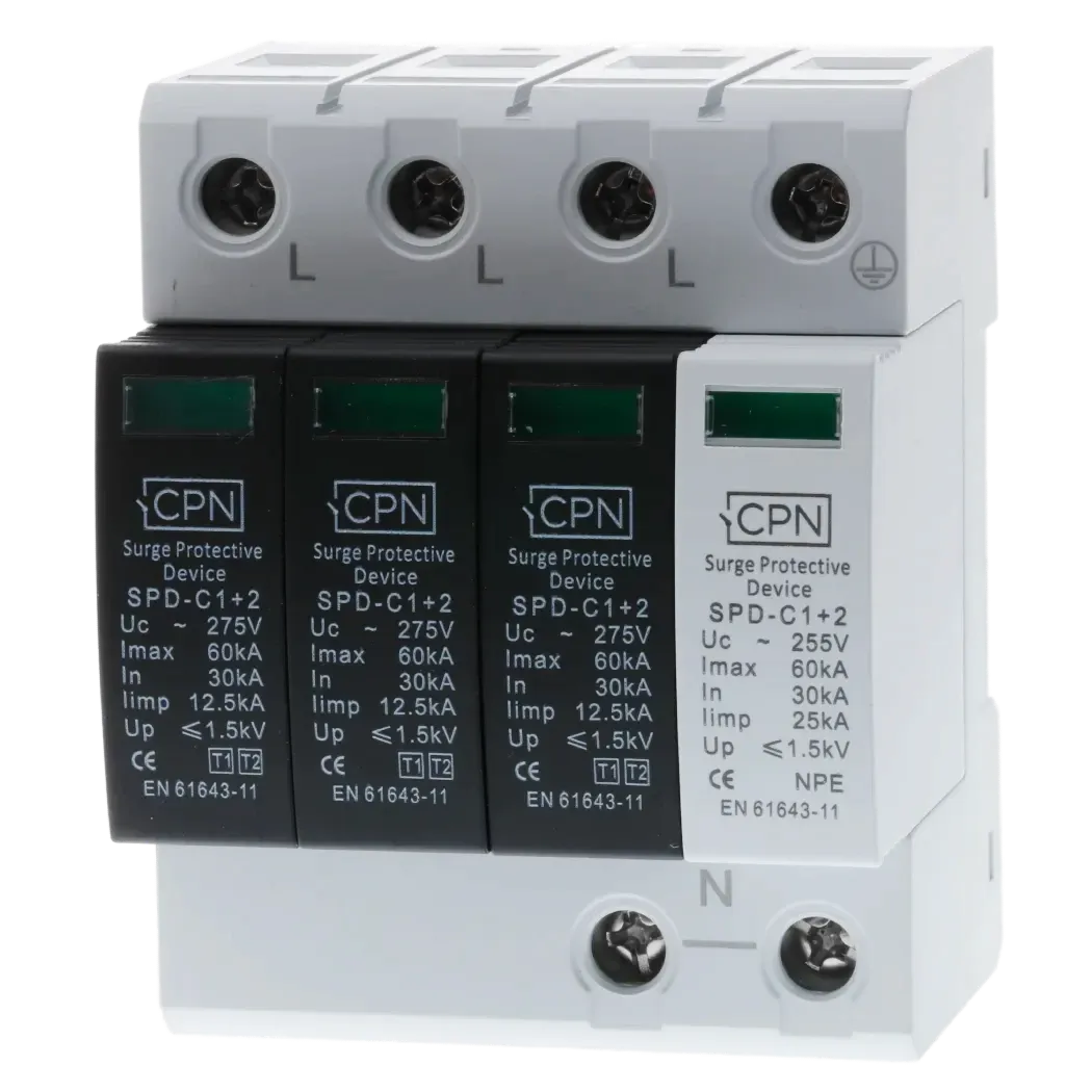 4 Module, 3 Pole & N Surge Module, Type 1 + 2 for three phase, TT earthing.