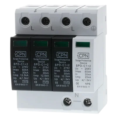 4 Module, 3 Pole & N Surge Module, Type 1 + 2 for three phase, TT earthing.