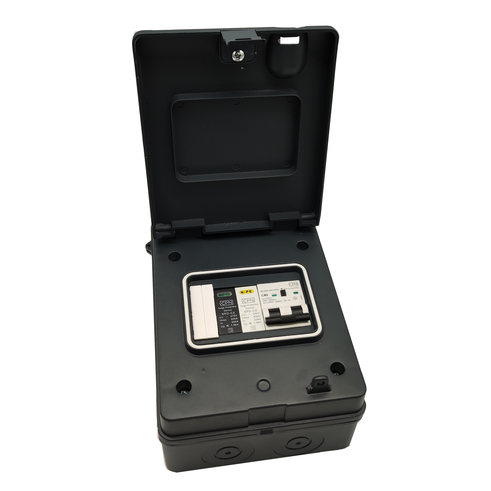 5 Way Metal IP65 EV Unit with 2 Pole C Curve RCBO & 2 Pole SPD