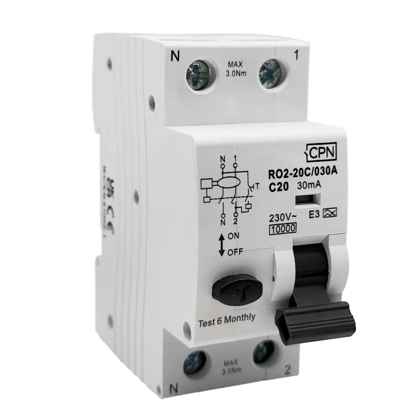 2 Pole, 20A C Curve, Type A, 30mA RCBO