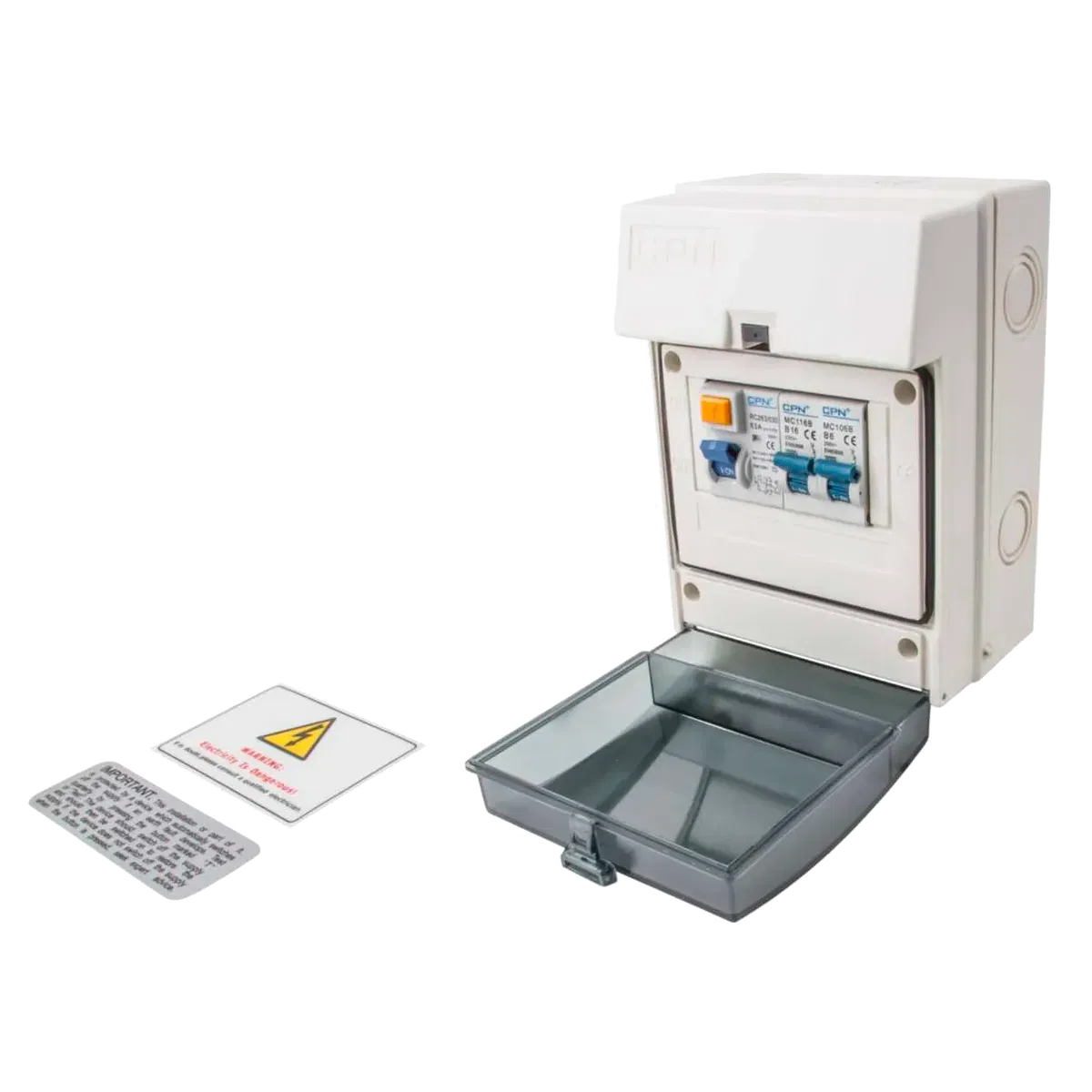 5 Way Plastic Enclosure with RCD, 6A MCB & 32A MCB