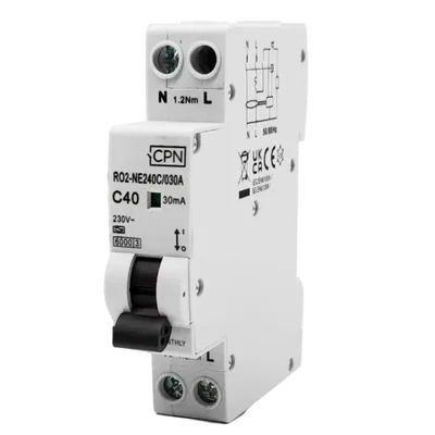 40A, C Curve 6kA, RCBO