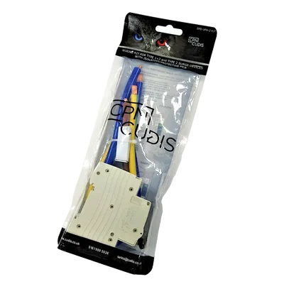 Type 2 SPD Kit with cabling, 2 pin busbar & single pole 63A 10kA rated protective MCB