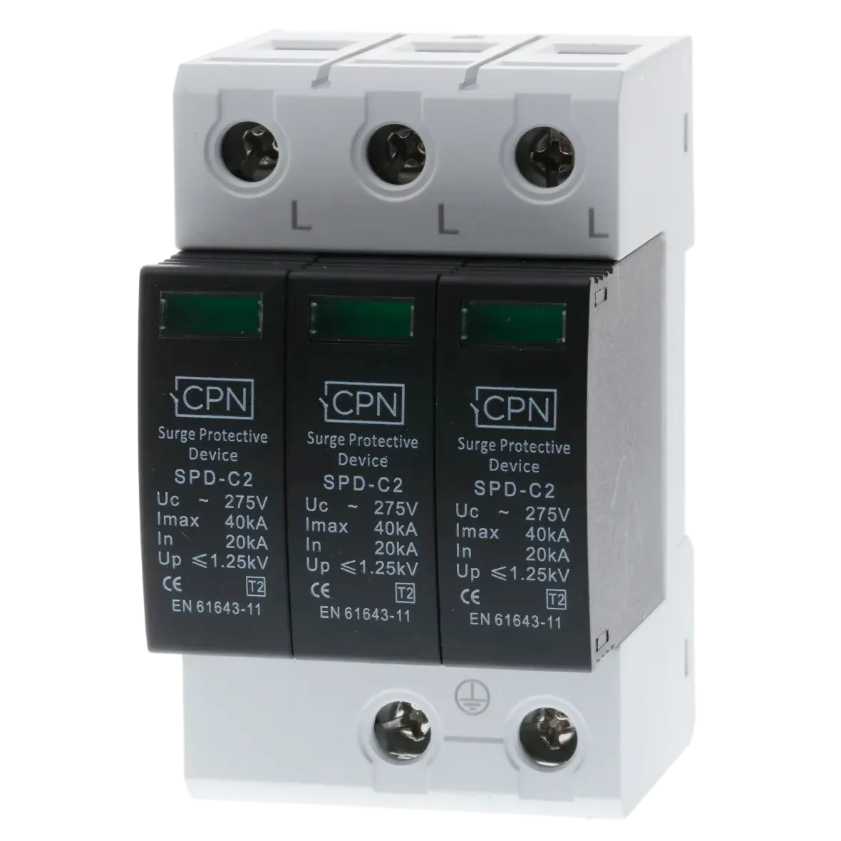 3 Module, 3 Pole Type 2 for three phase, TN-C-S earthing.