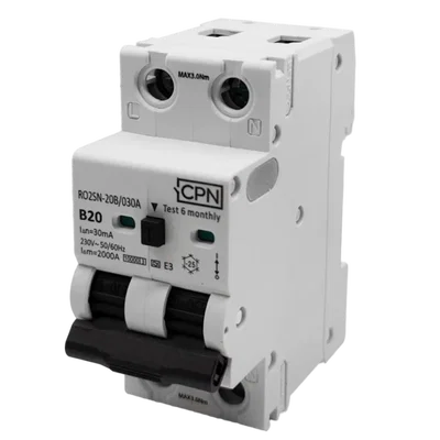 2 Pole, 20A B Curve, Type A, 30mA Electronic RCBO