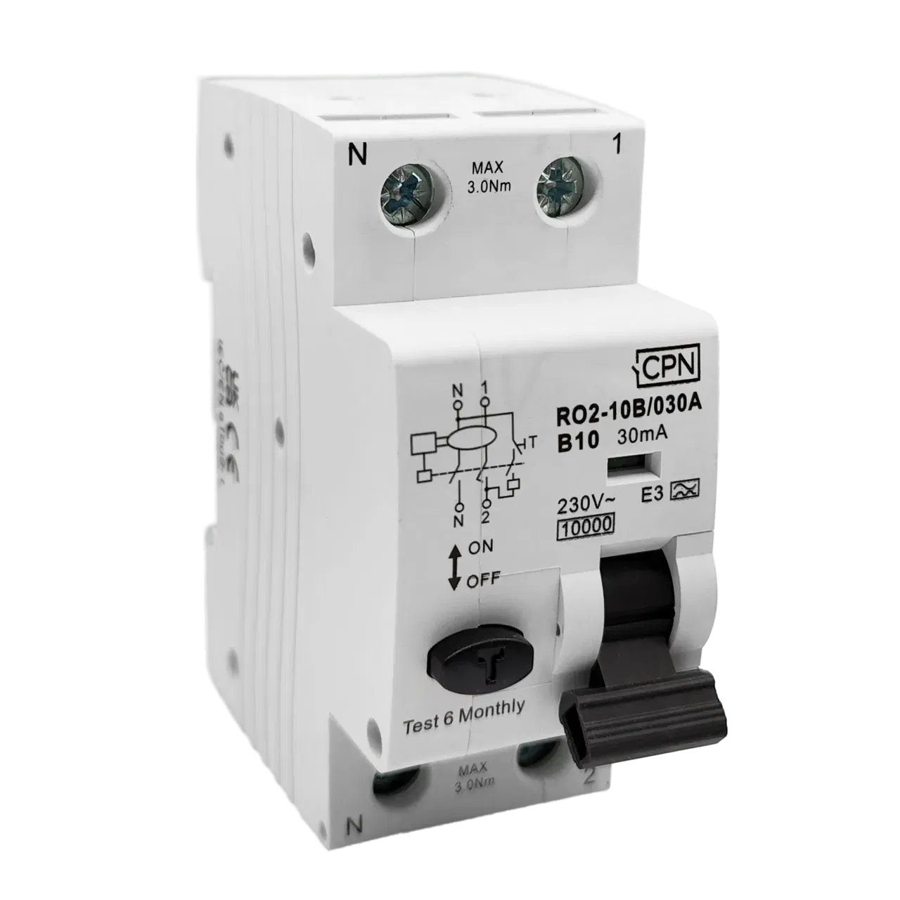 2 Pole, 10A B Curve, Type A, 30mA RCBO