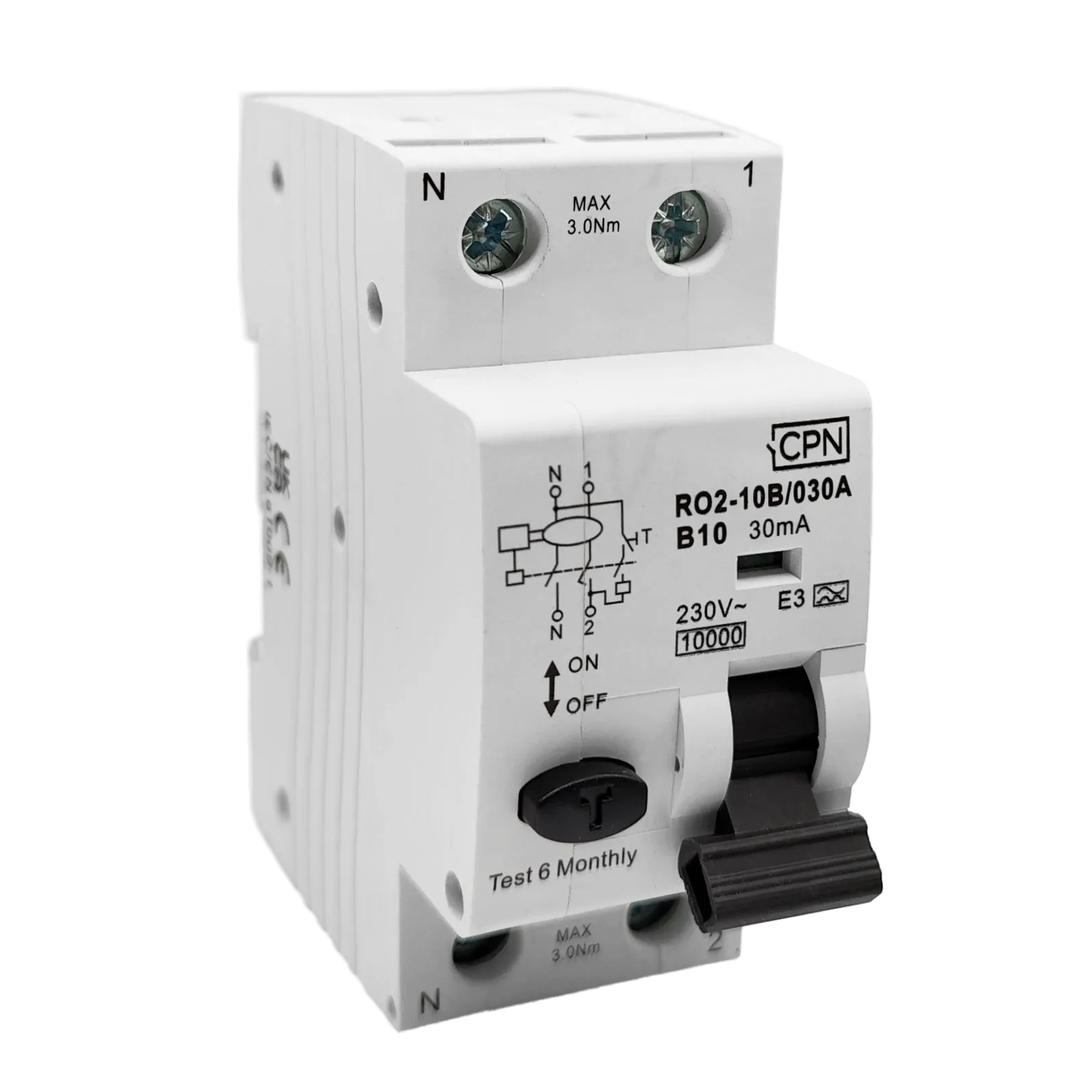 2 Pole, 10A B Curve, Type A, 30mA RCBO