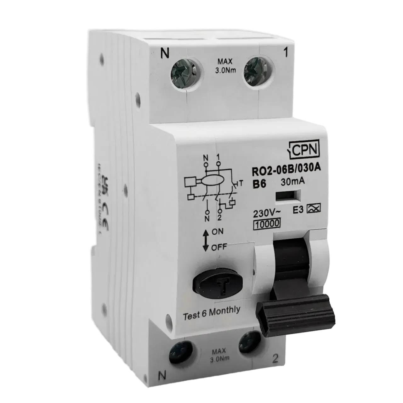 2 Pole, 6A B Curve, Type A, 30mA RCBO