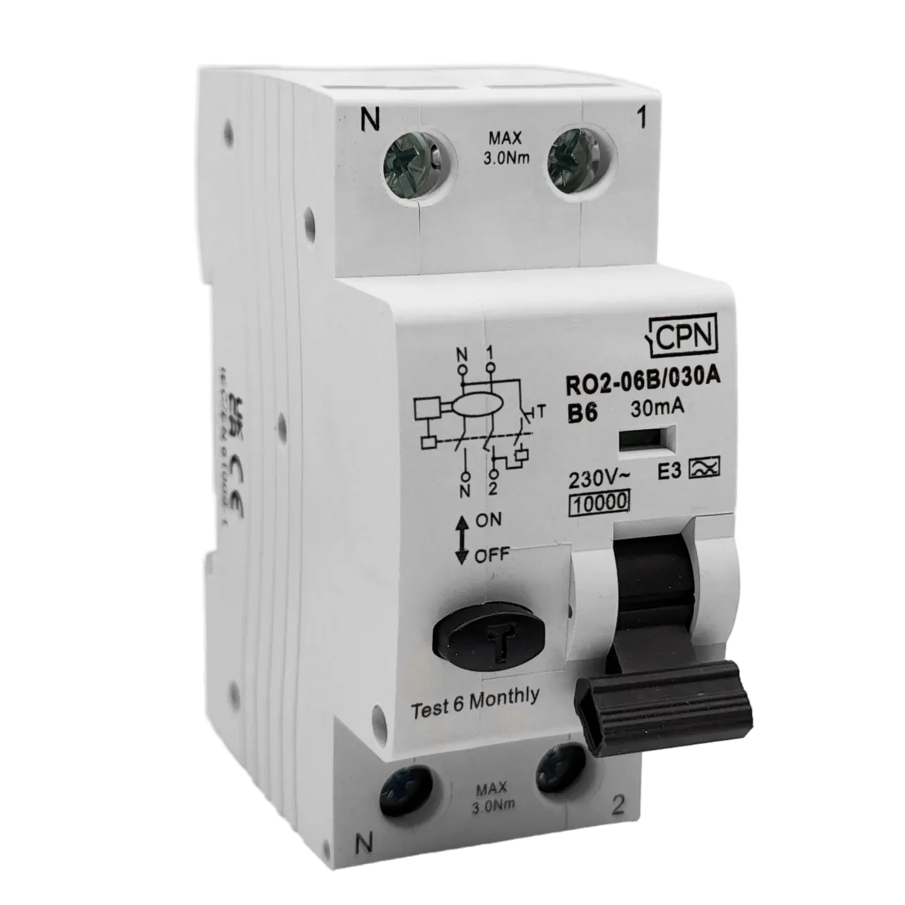 2 Pole, 6A B Curve, Type A, 30mA RCBO