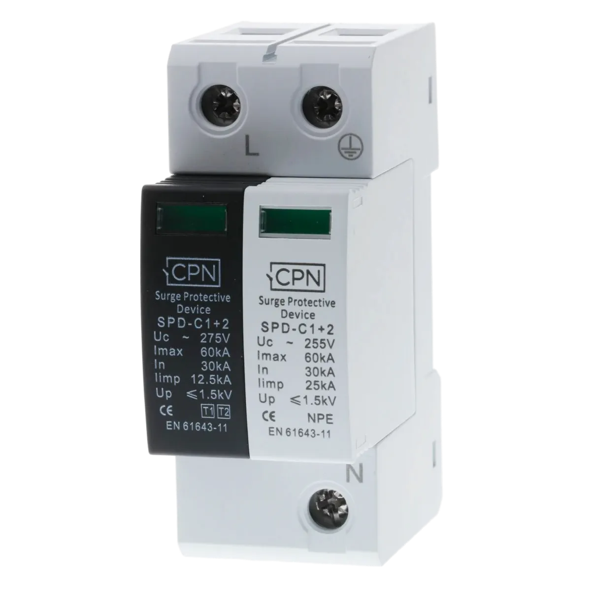 2 Module, 1 Pole & N Surge Module, Type 1 + 2 for single phase, TT earthing.