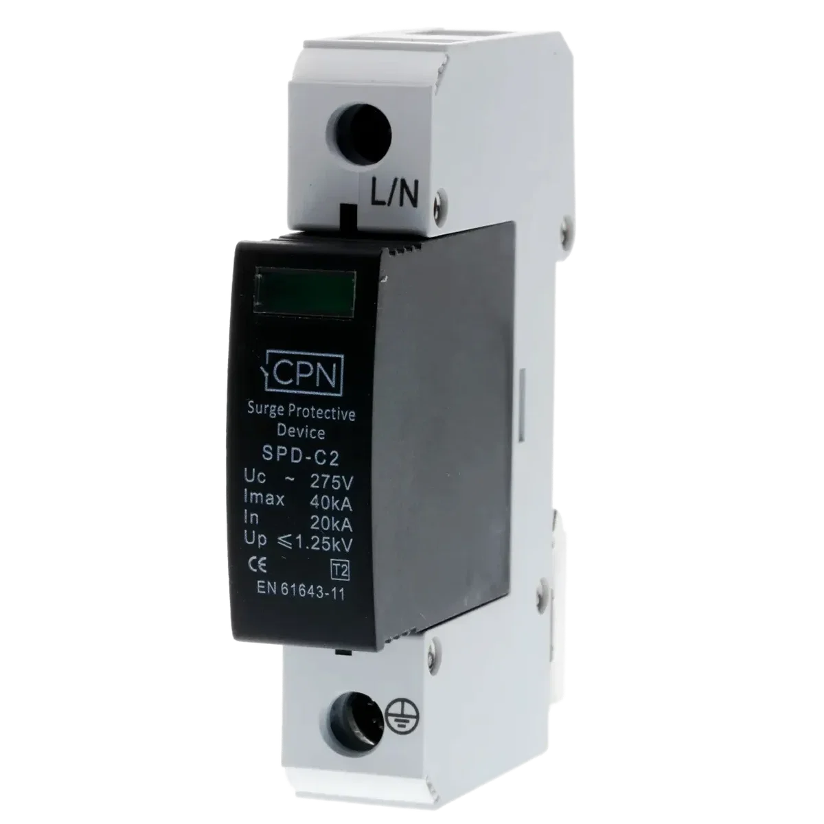 1 Module, 1 Pole Type 2 for single phase, TN-C-S earthing.
