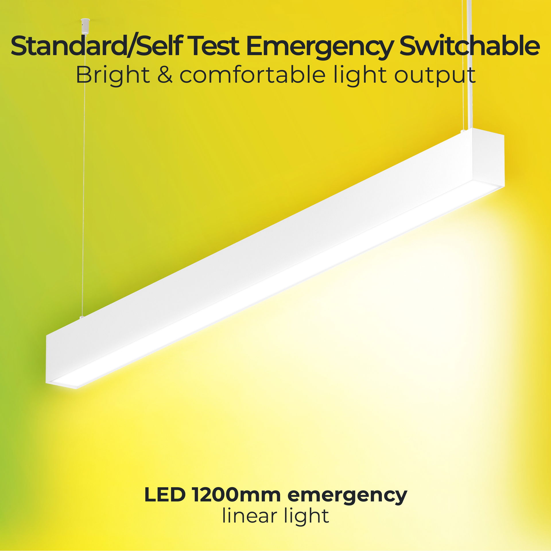 Linea Suspended Linear 1200mm Power Change 3600Lm 25.5W (Selectable 1900Lm 13.5W/2400Lm 17W/3100Lm 22W) 4000K (Selectable 3000K) DALI Dimmable Emergency (Self Test Switchable)