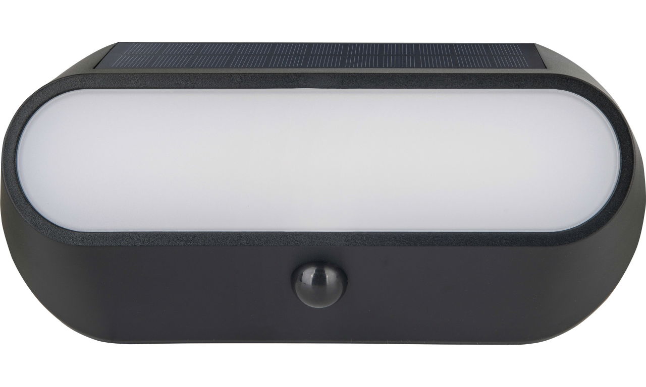 Luceco Carina Decorative Oval Outdoor Solar Bulkhead Wall Light with PIR Motion Sensor, LED Exterior Lighting, Black, IP54, 5W, 470lm, 4000K