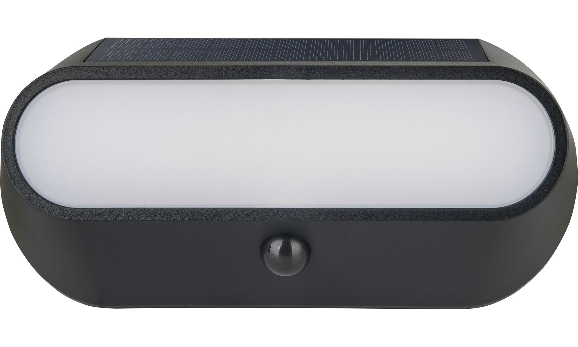 Luceco Carina Decorative Oval Outdoor Solar Bulkhead Wall Light with PIR Motion Sensor, LED Exterior Lighting, Black, IP54, 5W, 470lm, 4000K