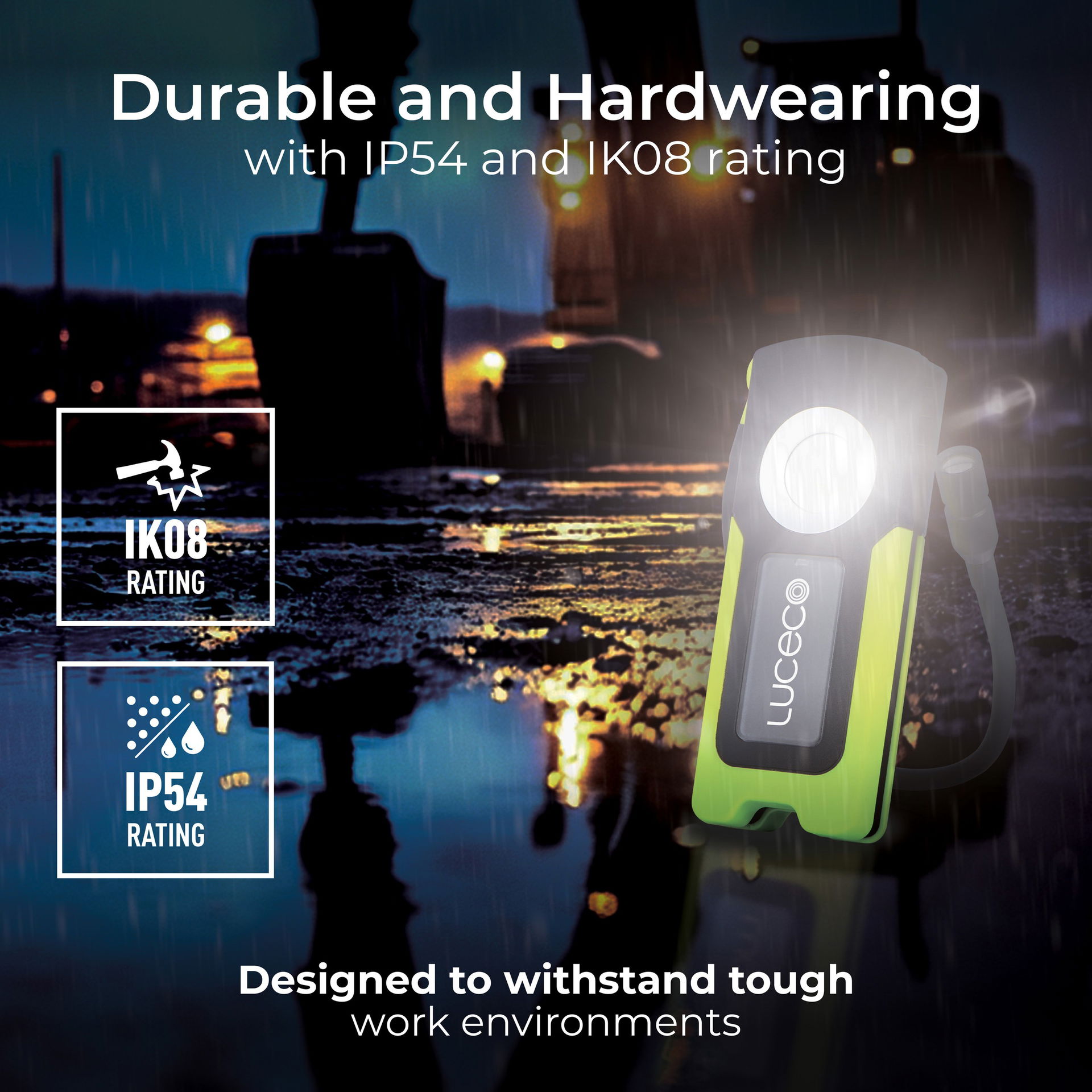 Luceco Inspection Pipe LED Torch with Flexible Hose, USB-C Rechargeable, Full Rotation, 4 Lighting Modes, Worklights, IP54, 10W, 1000lm, 6500K