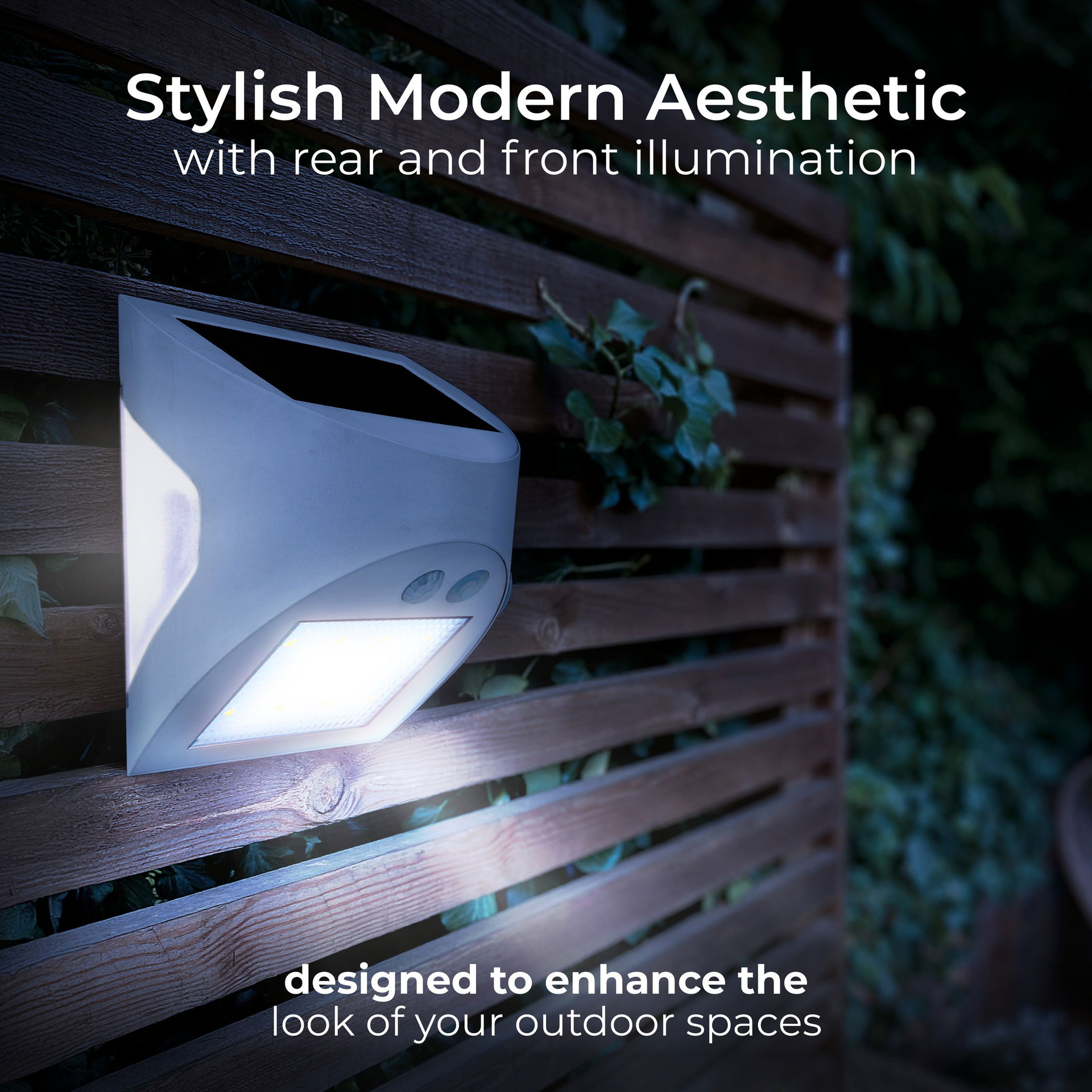 Luceco Prysm Decorative Outdoor Solar Wall Light with PIR Motion Sensor and USB Charging Port, LED Exterior Lighting, White, IP54, 3W, 300lm, 4000K