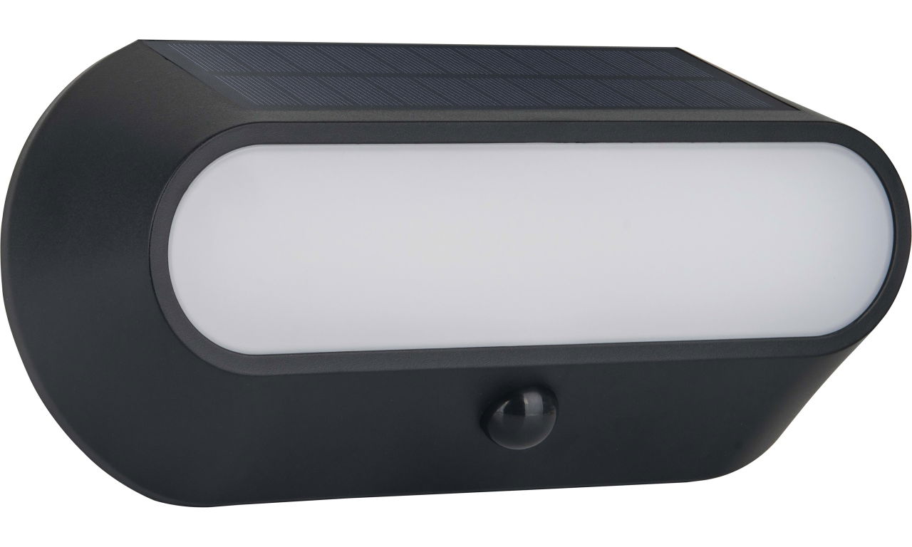 Luceco Carina Decorative Oval Outdoor Solar Bulkhead Wall Light with PIR Motion Sensor, LED Exterior Lighting, Black, IP54, 5W, 470lm, 4000K