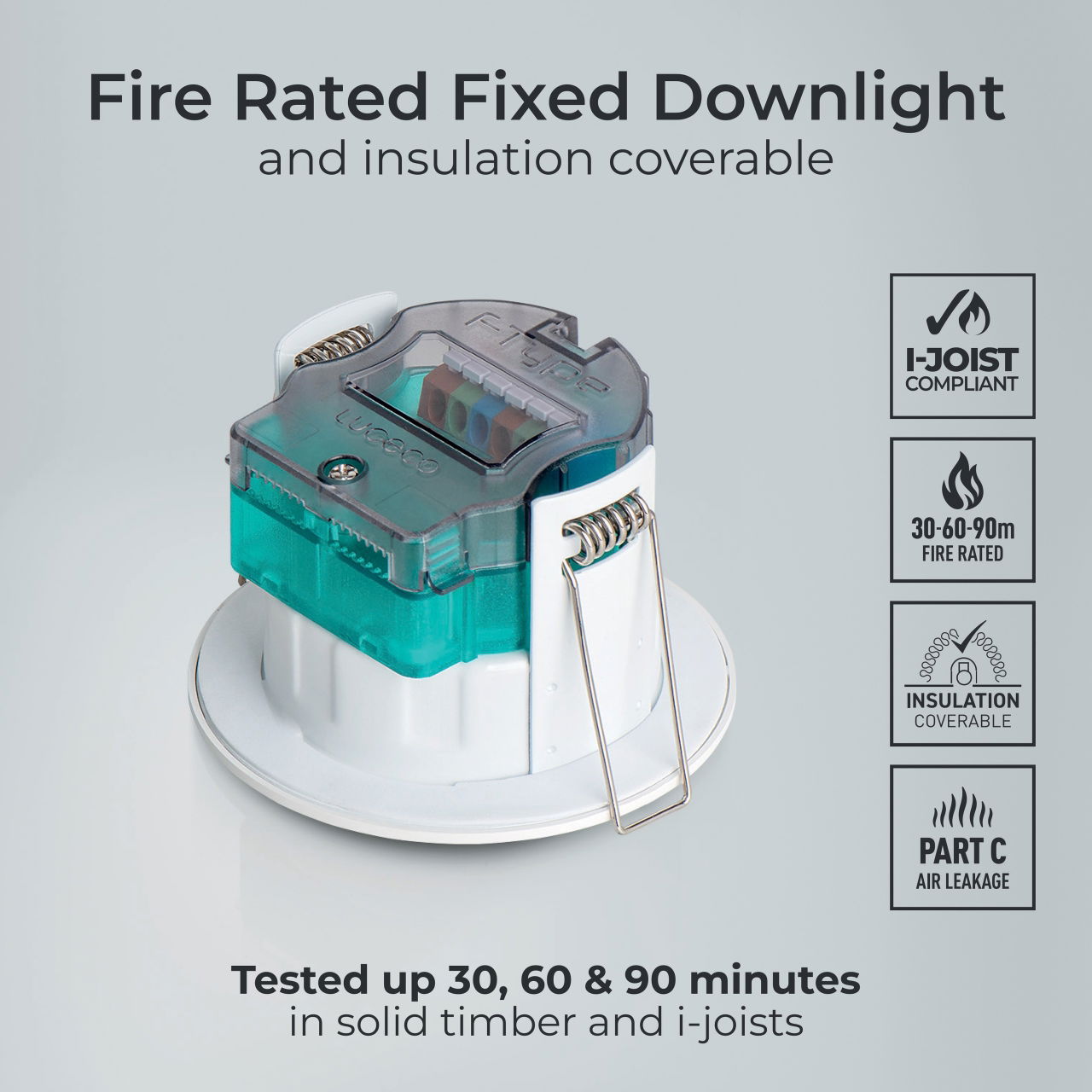 FType Essence Fire Rated Downlight 5W 550lm 4000K Dimmable IP65 White bezel - Flat