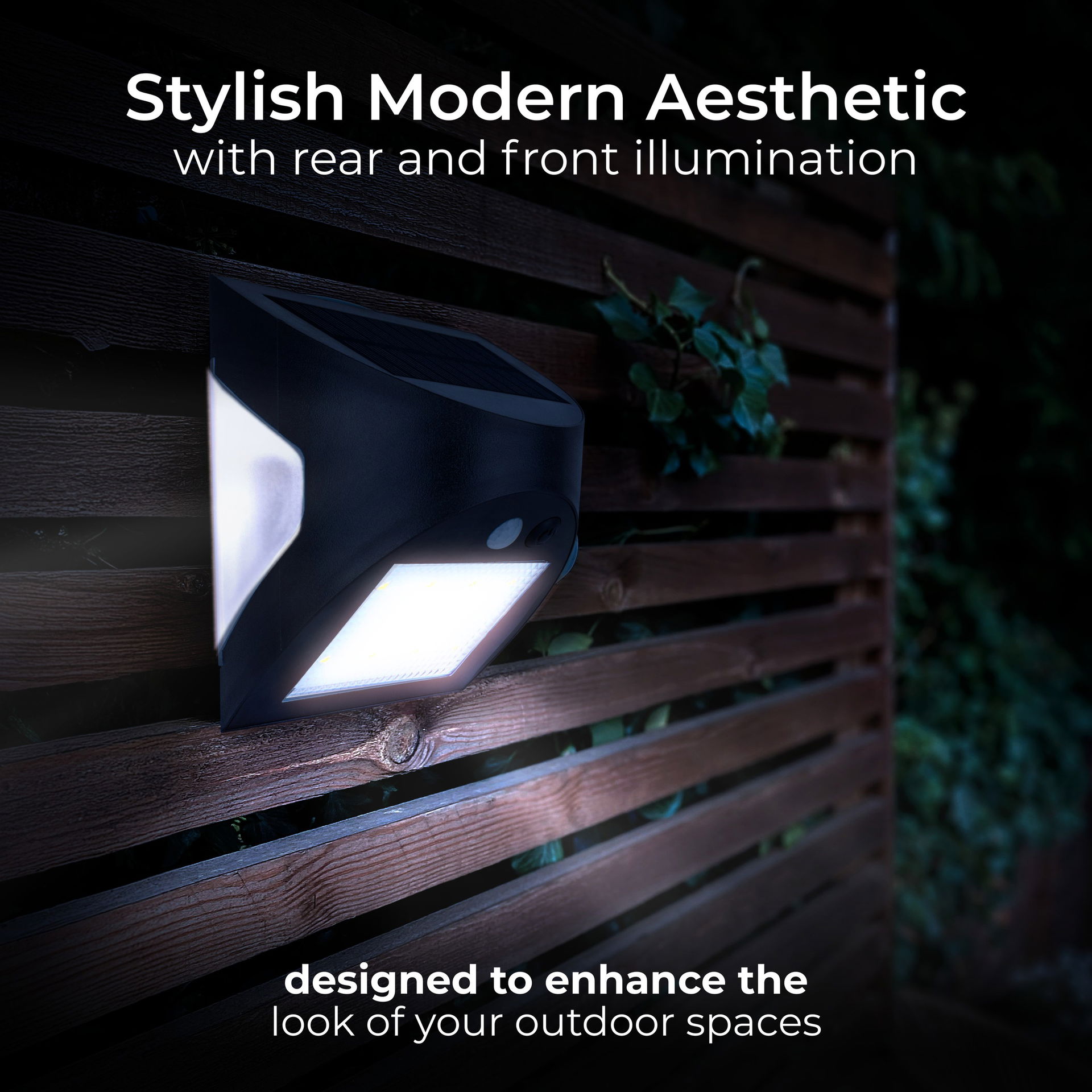 Luceco Prysm Decorative Outdoor Solar Wall Light with PIR Motion Sensor and USB Charging Port, LED Exterior Lighting, Black, IP54, 6W, 600lm, 4000K