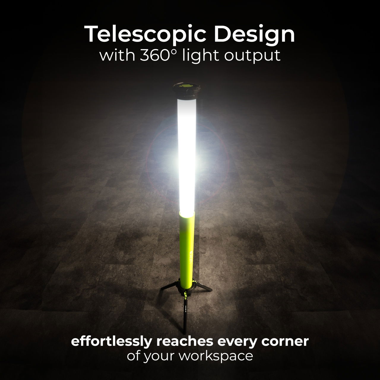 Luceco telescope 360-degree open area tripod inspection worklight 1500lm 6500k - USB rechargeable