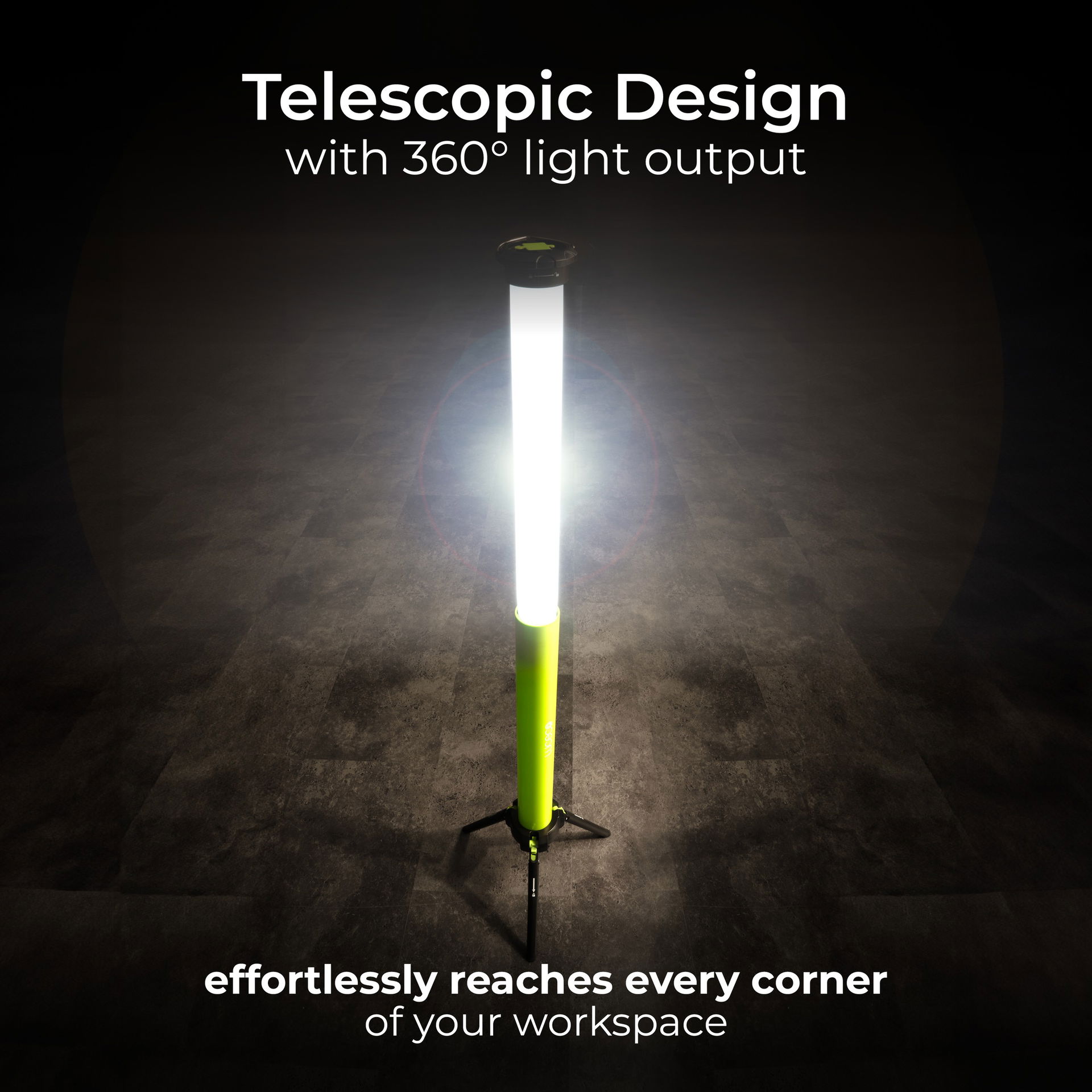 Luceco telescope 360-degree open area tripod inspection worklight 1500lm 6500k - USB rechargeable