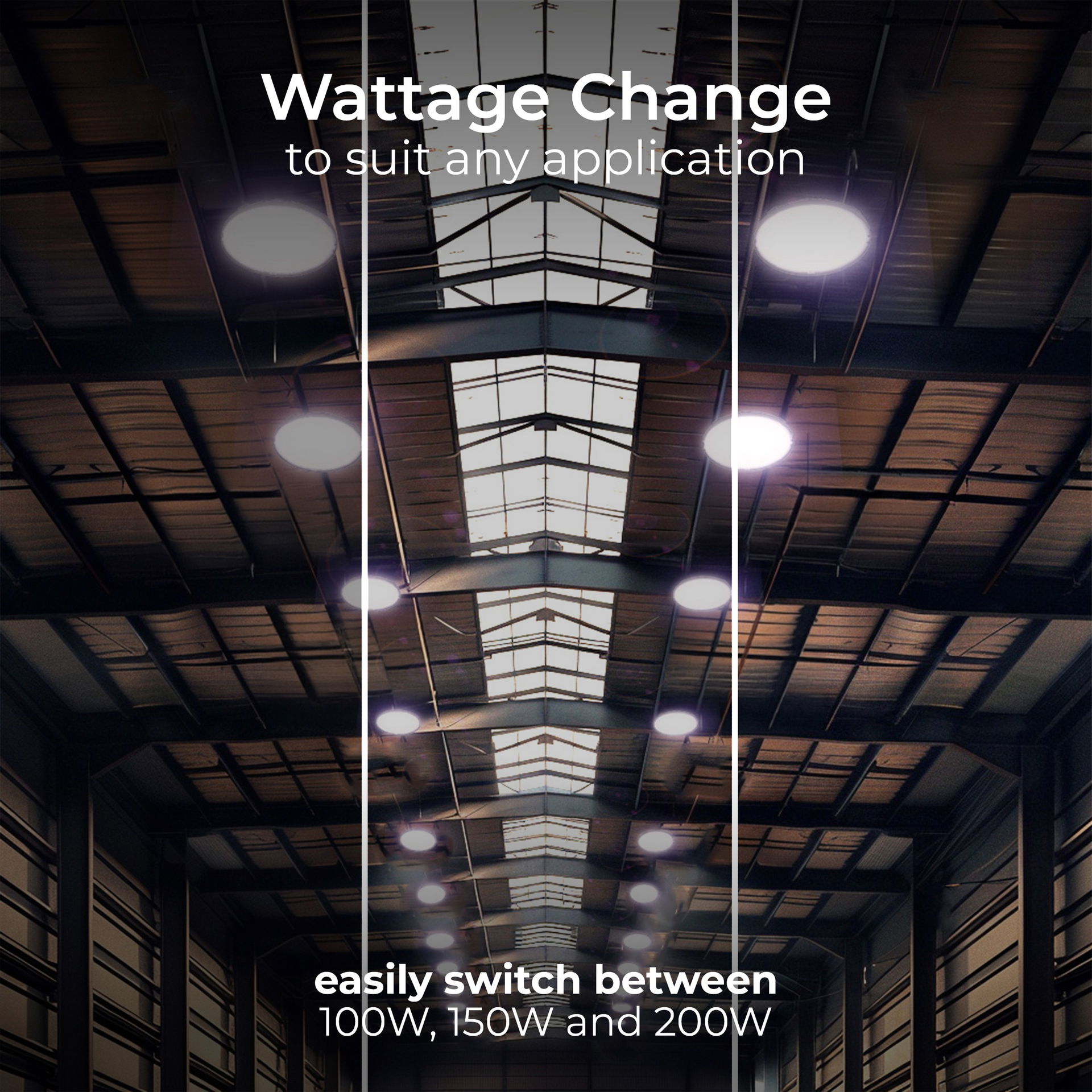 Luceco Titan All-in-One High Bay Luminaire, Power & Colour Change (CCT), Beam Change via Optic Lens, IP65, 100/150/200W, 175000/25000/32000lm, 4000/5000/6500K, with Zhaga Socket