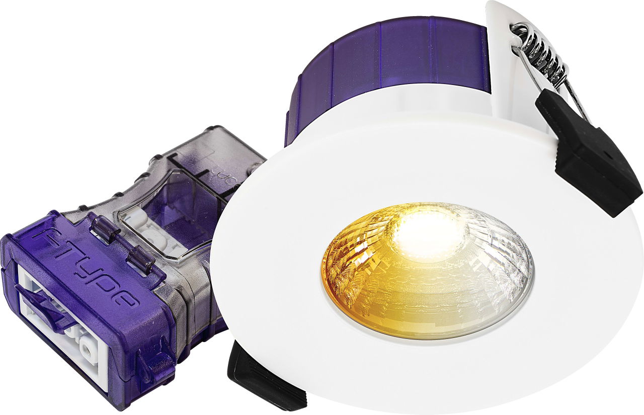 FType ultra fire rated downlight 4W/6W 690lm power change & CCT change 3000K / 4000K dim2warm dimmable IP65 white - flat