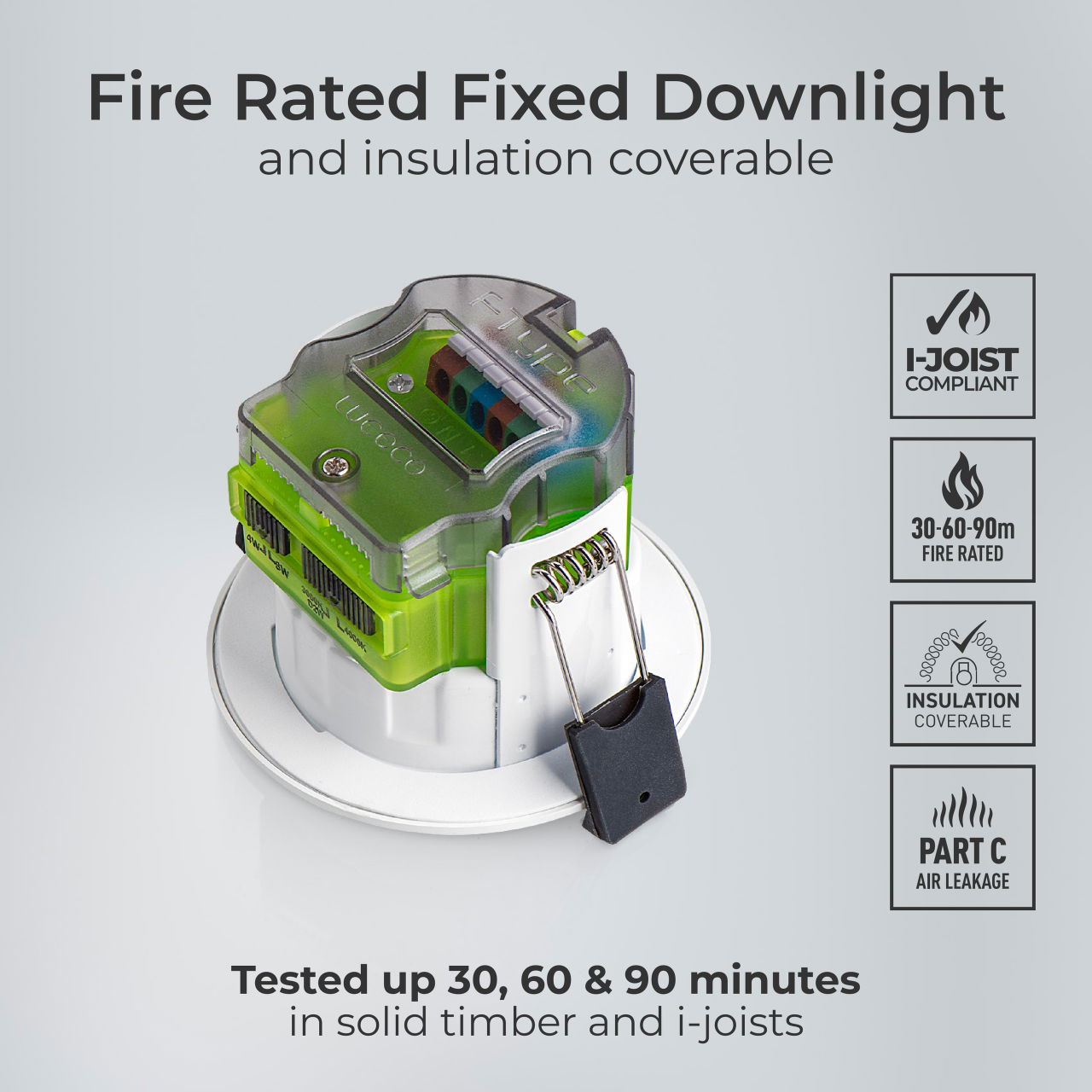 FType MK2 Fire Rated Downlight 4W/6W 750lm Power Change & CCT Change 3000K / 4000K Dim2Warm Dimmable IP65 White bezel - Flat