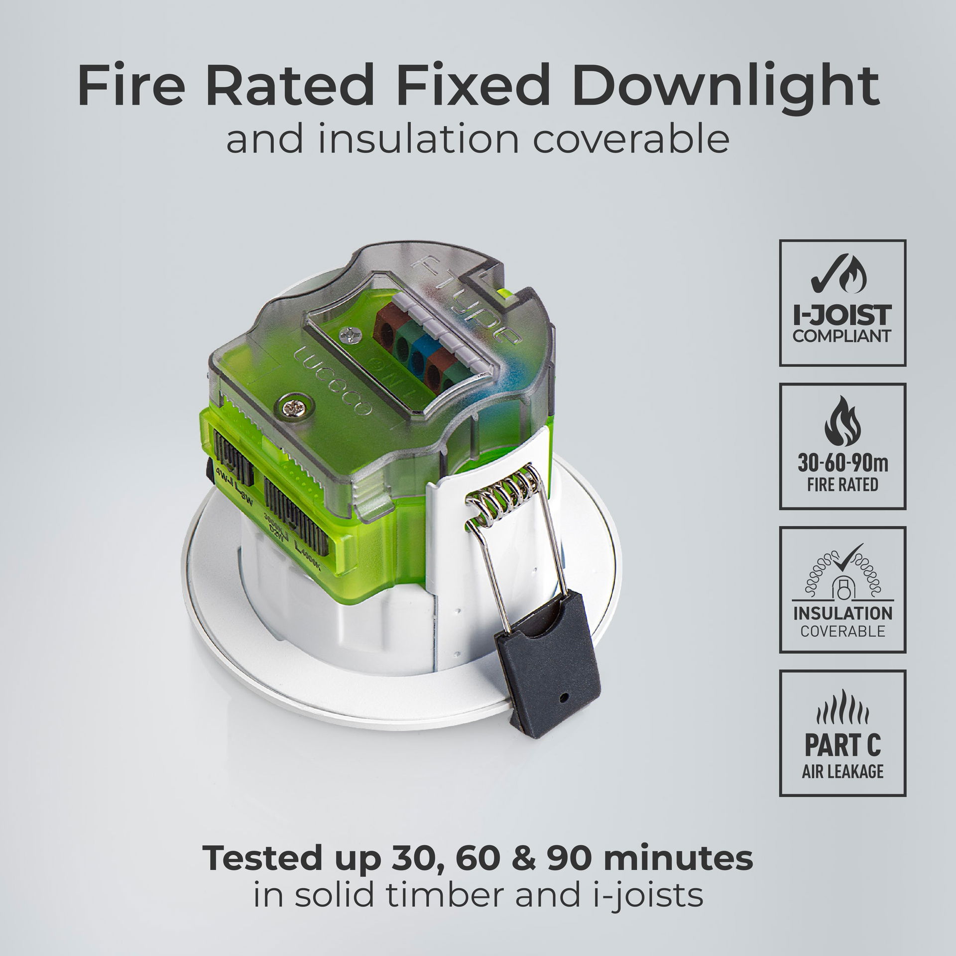 FType MK2 Fire Rated Downlight 4W/6W 750lm Power Change & CCT Change 3000K / 4000K Dim2Warm Dimmable IP65 White bezel - Flat